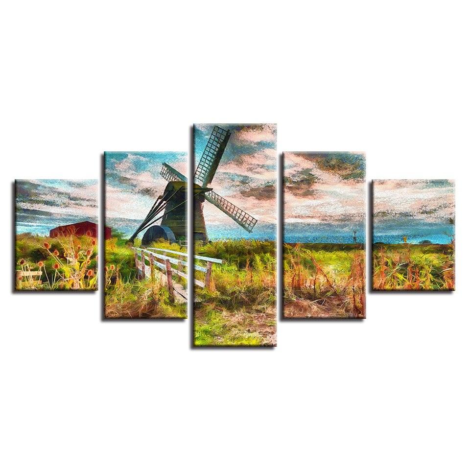 Windmill Island 5 Piece HD Multi Panel Canvas Wall Art Frame - Original Frame