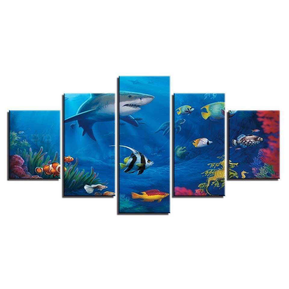 Marine Life 5 Piece HD Multi Panel Canvas Wall Art Frame - Original Frame