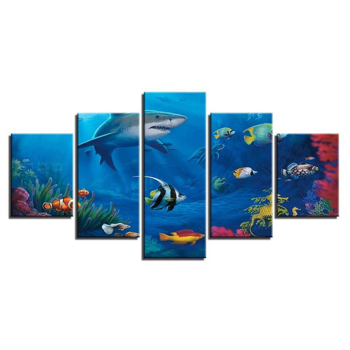 Marine Life 5 Piece HD Multi Panel Canvas Wall Art Frame