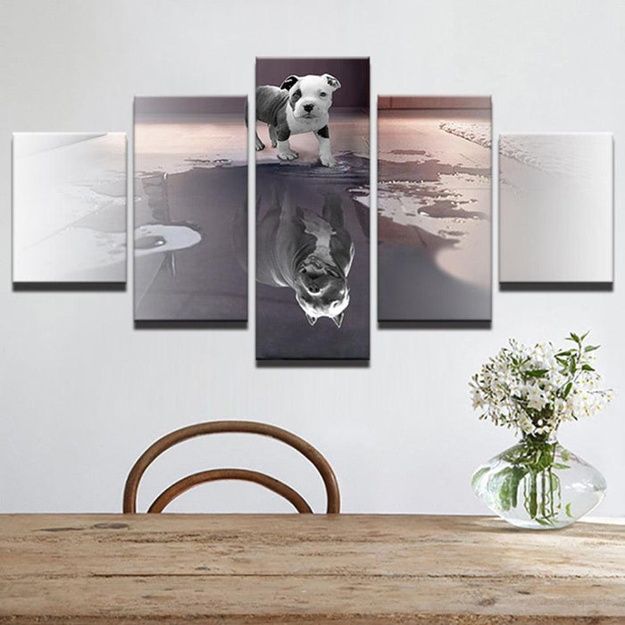 Animal Dog Reflection 5 Piece HD Multi Panel Canvas Wall Art Frame - Original Frame