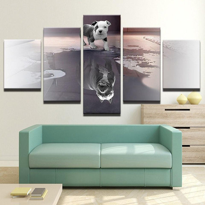 Animal Dog Reflection 5 Piece HD Multi Panel Canvas Wall Art Frame - Original Frame