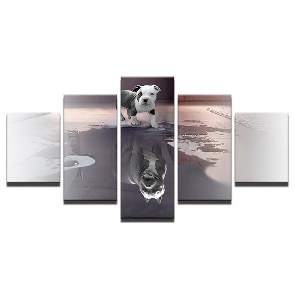 Animal Dog Reflection 5 Piece HD Multi Panel Canvas Wall Art Frame - Original Frame