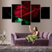 Red Rose 5 Piece HD Multi Panel Canvas Wall Art Frame - Original Frame