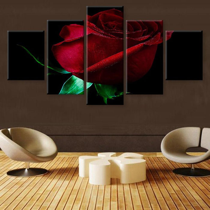 Red Rose 5 Piece HD Multi Panel Canvas Wall Art Frame - Original Frame