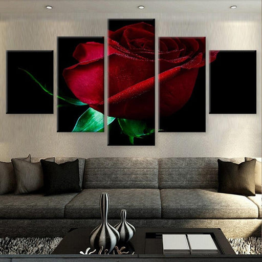 Red Rose 5 Piece HD Multi Panel Canvas Wall Art Frame - Original Frame