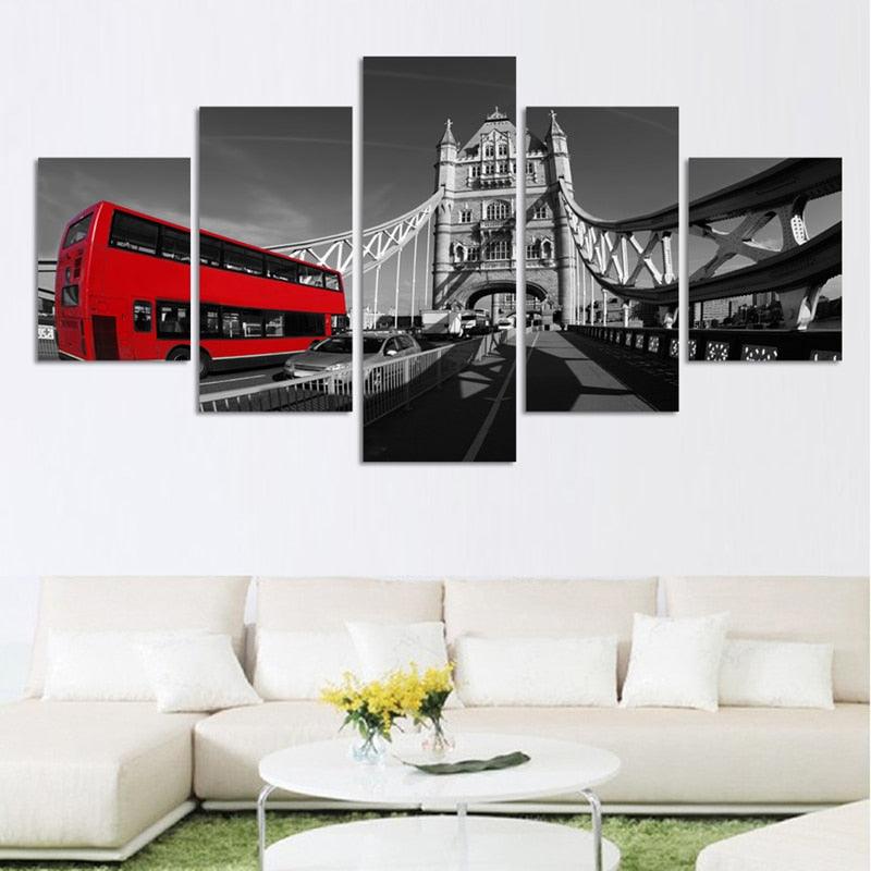 London Bus 5 Piece HD Multi Panel Canvas Wall Art Frame - Original Frame