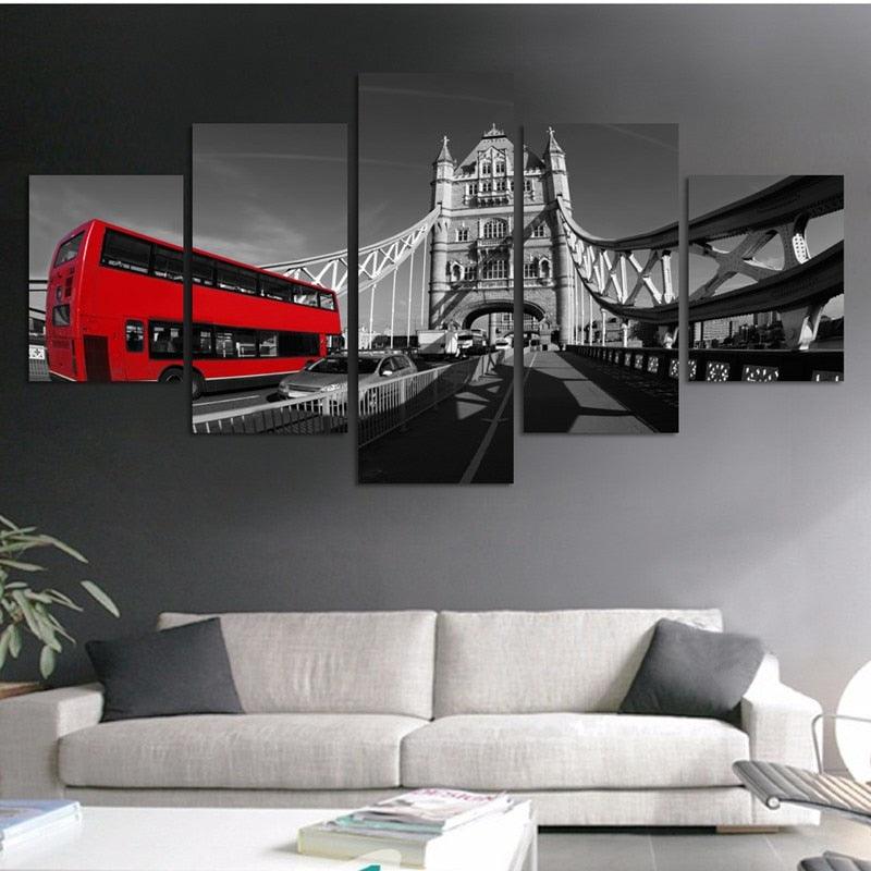 London Bus 5 Piece HD Multi Panel Canvas Wall Art Frame - Original Frame