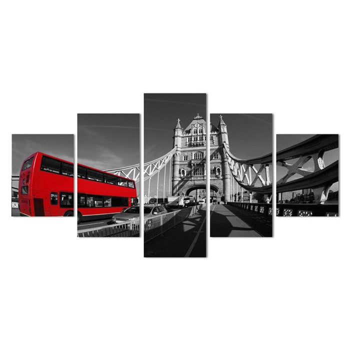 London Bus 5 Piece HD Multi Panel Canvas Wall Art Frame - Original Frame