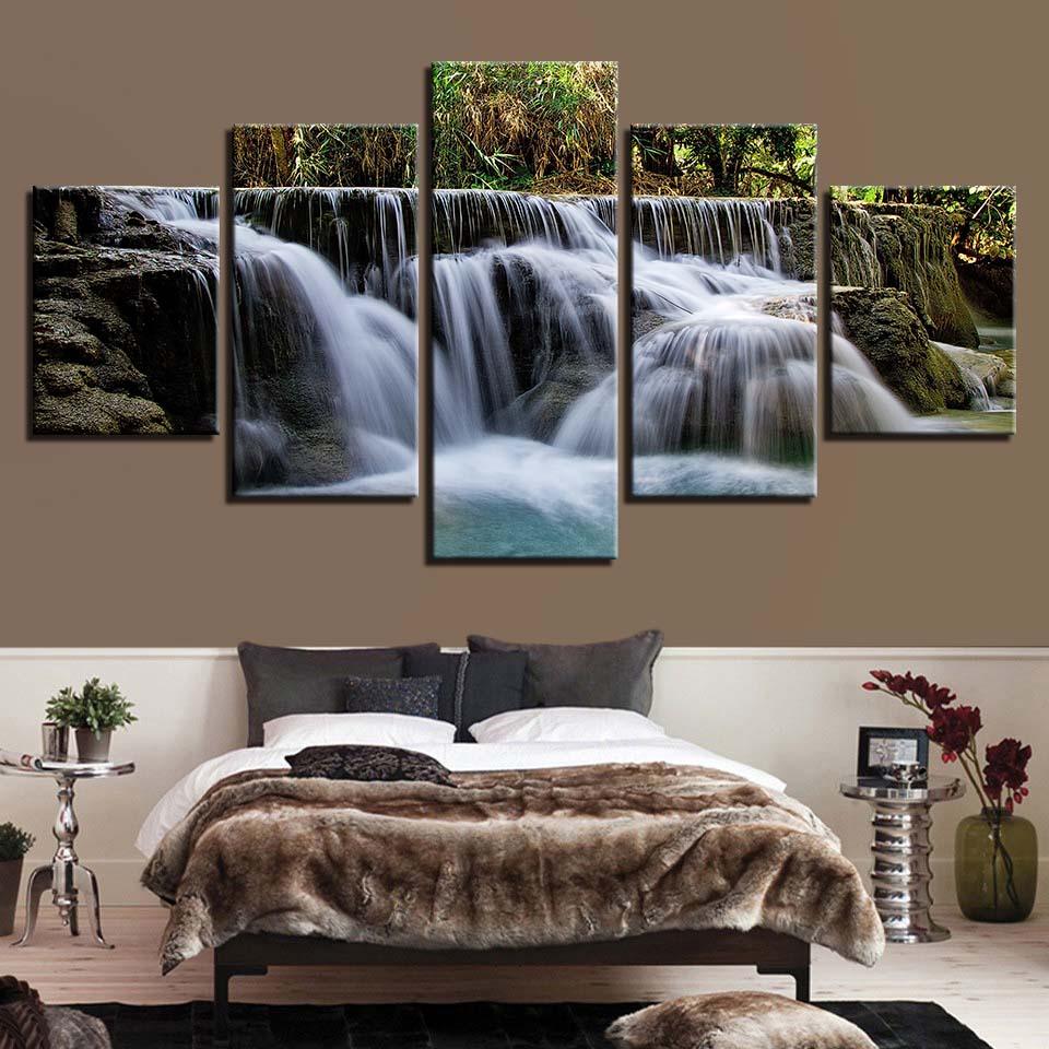 Rocky Waterfalls 5 Piece HD Multi Panel Canvas Wall Art Frame - Original Frame