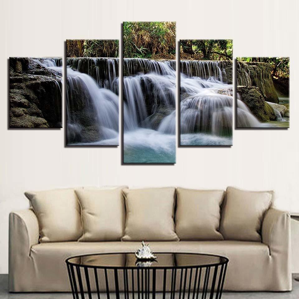 Rocky Waterfalls 5 Piece HD Multi Panel Canvas Wall Art Frame - Original Frame