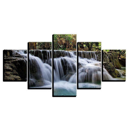 Rocky Waterfalls 5 Piece HD Multi Panel Canvas Wall Art Frame - Original Frame