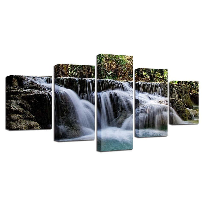 Rocky Waterfalls 5 Piece HD Multi Panel Canvas Wall Art Frame