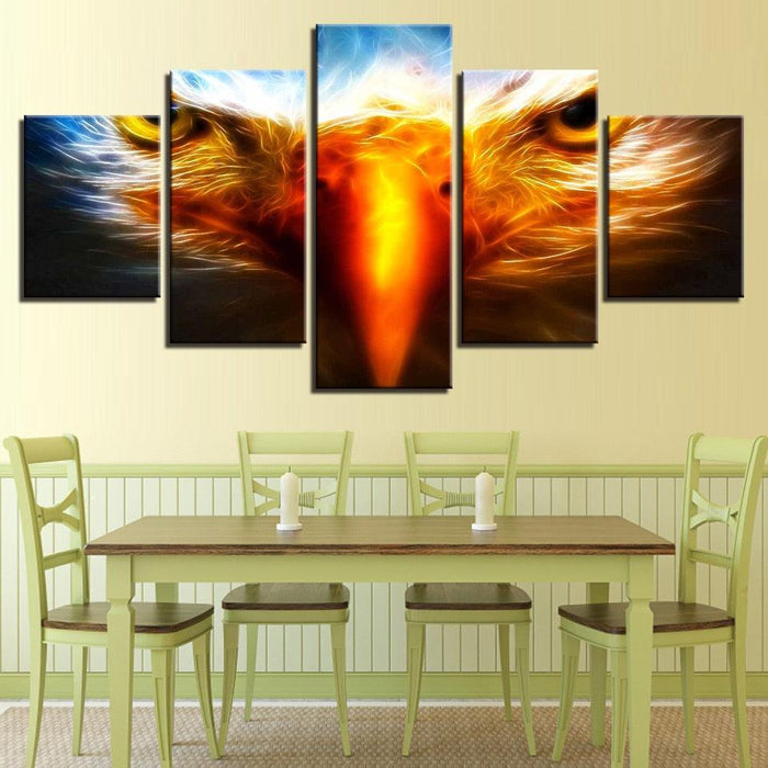 Fiery Eagle Eyes 5 Piece HD Multi Panel Canvas Wall Art Frame