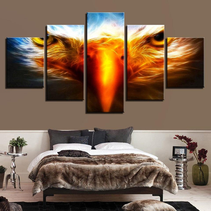 Fiery Eagle Eyes 5 Piece HD Multi Panel Canvas Wall Art Frame