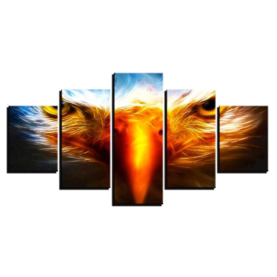 Fiery Eagle 5 Piece HD Multi Panel Canvas Wall Art Frame - Original Frame
