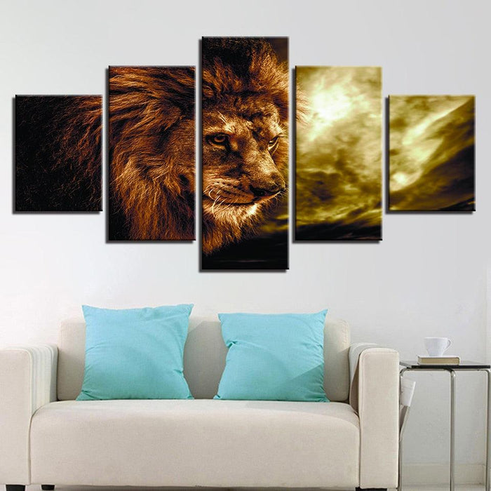 Angry Lion King 5 Piece HD Multi Panel Canvas Wall Art Frame