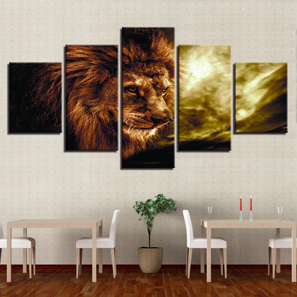 Angry Lion King 5 Piece HD Multi Panel Canvas Wall Art Frame - Original Frame