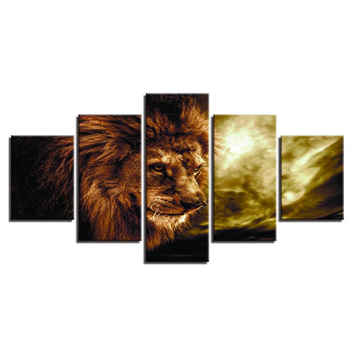 Angry Lion King 5 Piece HD Multi Panel Canvas Wall Art Frame - Original Frame