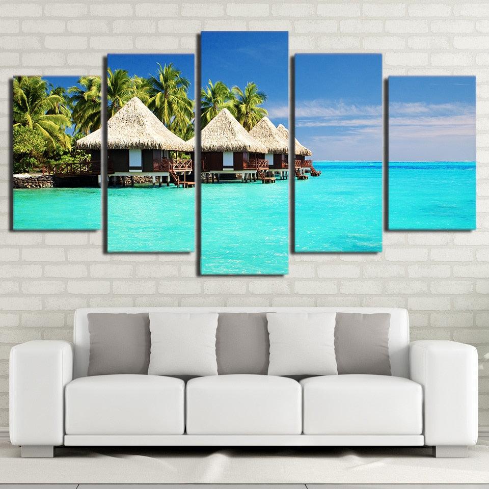 Beach Afternoon 5 Piece HD Multi Panel Canvas Wall Art Frame - Original Frame