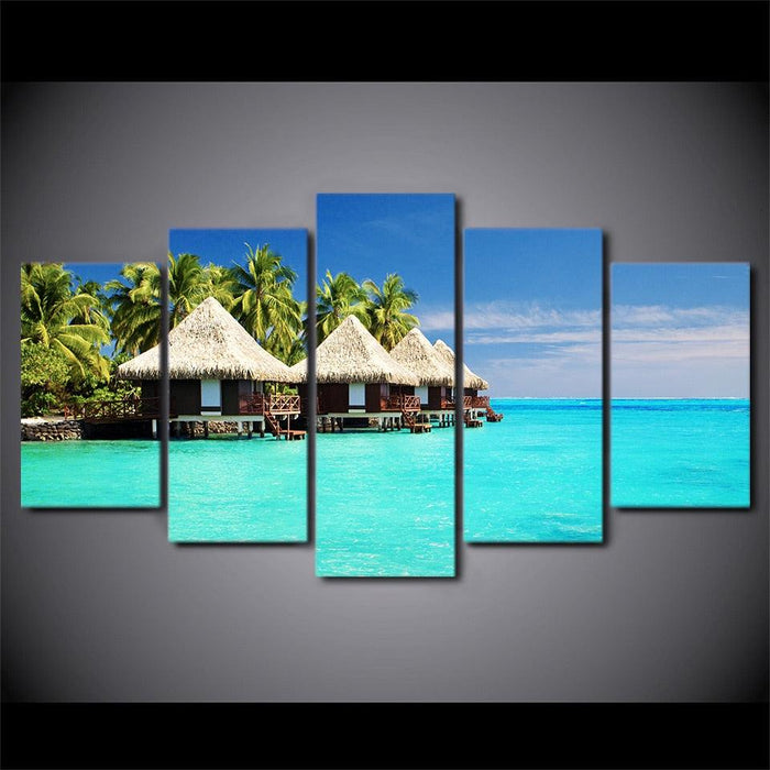 Beach Afternoon 5 Piece HD Multi Panel Canvas Wall Art Frame - Original Frame