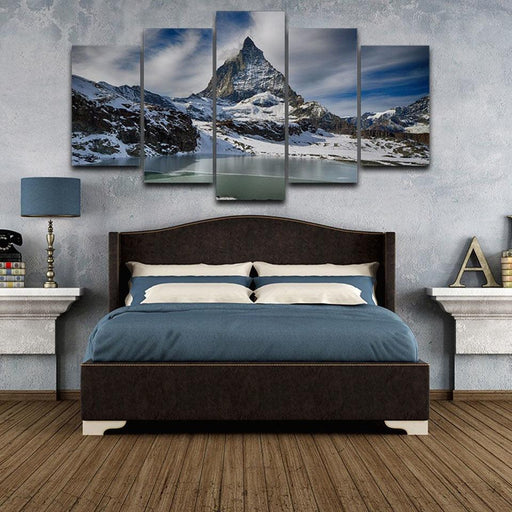 Zermatt Snow Mountain 5 Piece HD Multi Panel Canvas Wall Art Frame - Original Frame