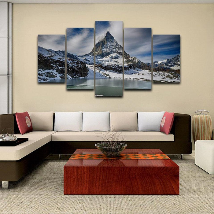 Zermatt Snow Mountain 5 Piece HD Multi Panel Canvas Wall Art Frame