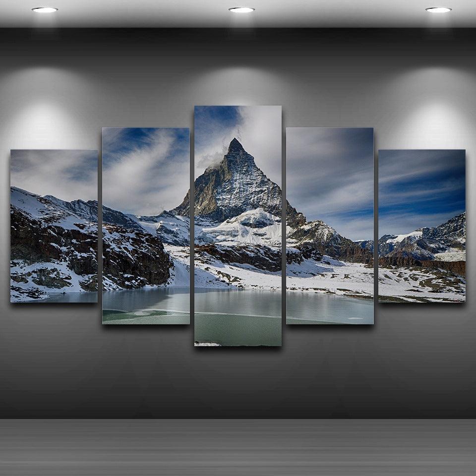 Zermatt Snow Mountain 5 Piece HD Multi Panel Canvas Wall Art Frame - Original Frame