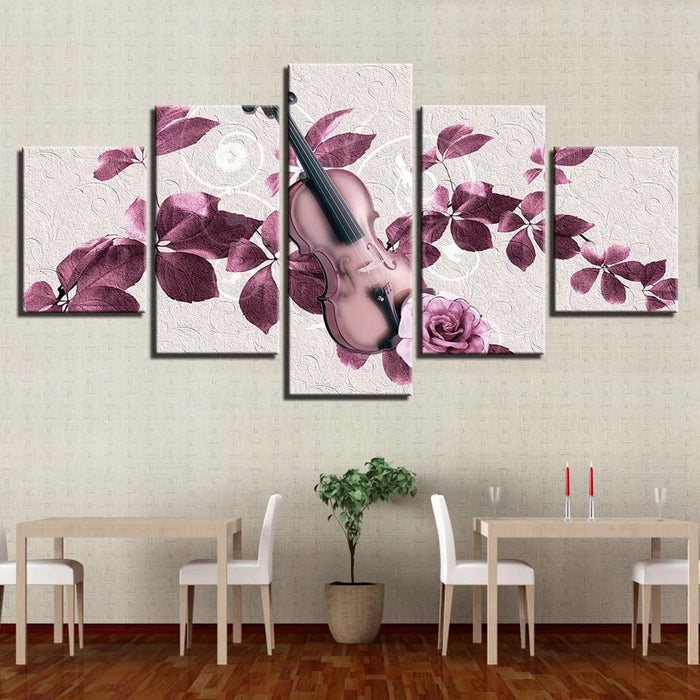 Rose Violin 5 Piece HD Multi Panel Canvas Wall Art Frame - Original Frame