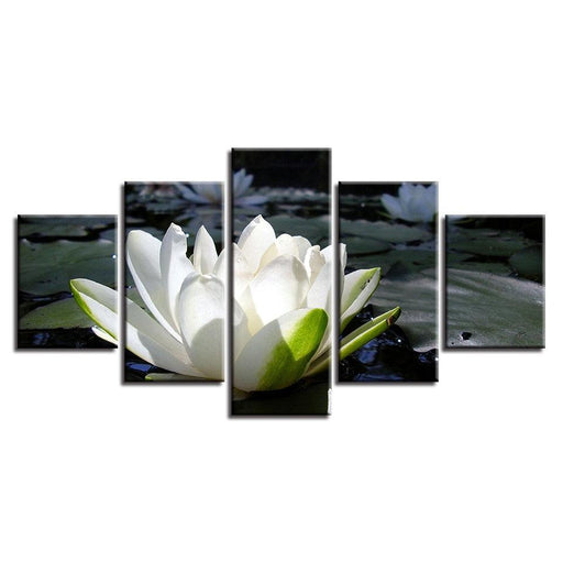 White Lotus 5 Piece HD Multi Panel Canvas Wall Art Frame - Original Frame