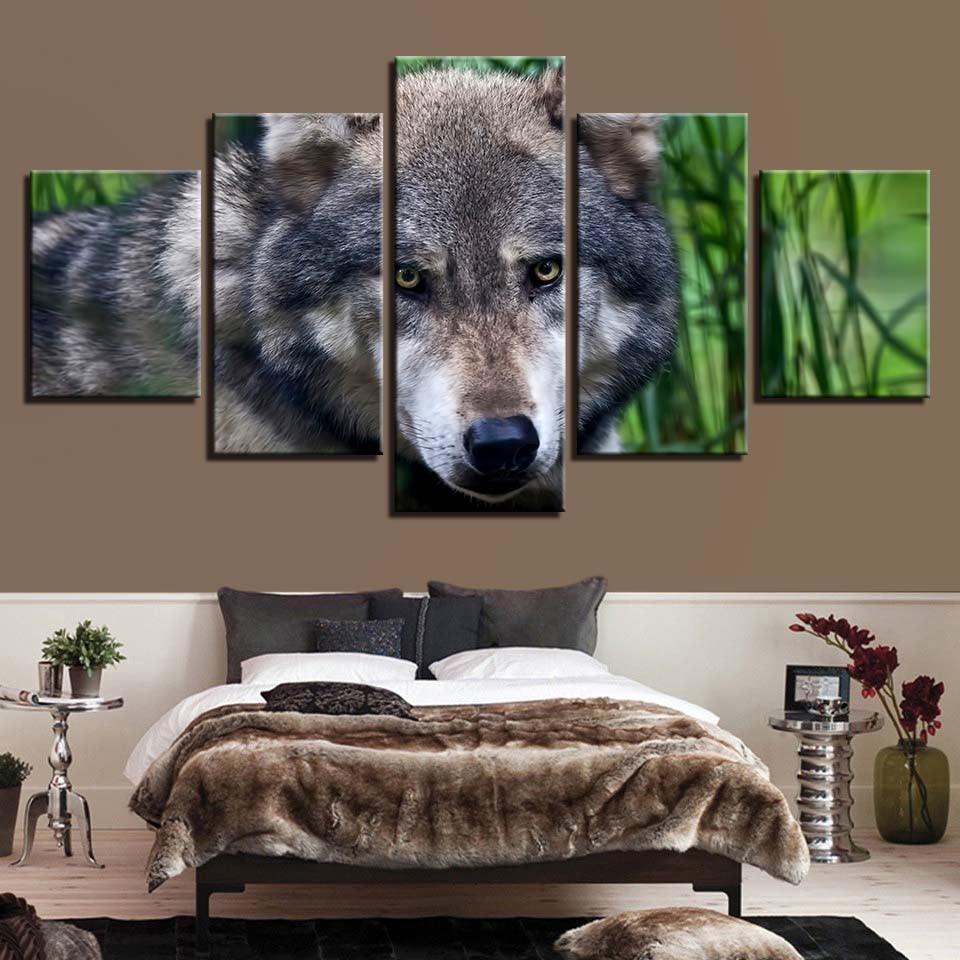 Wild Angry Wolf 5 Piece HD Multi Panel Canvas Wall Art Frame - Original Frame