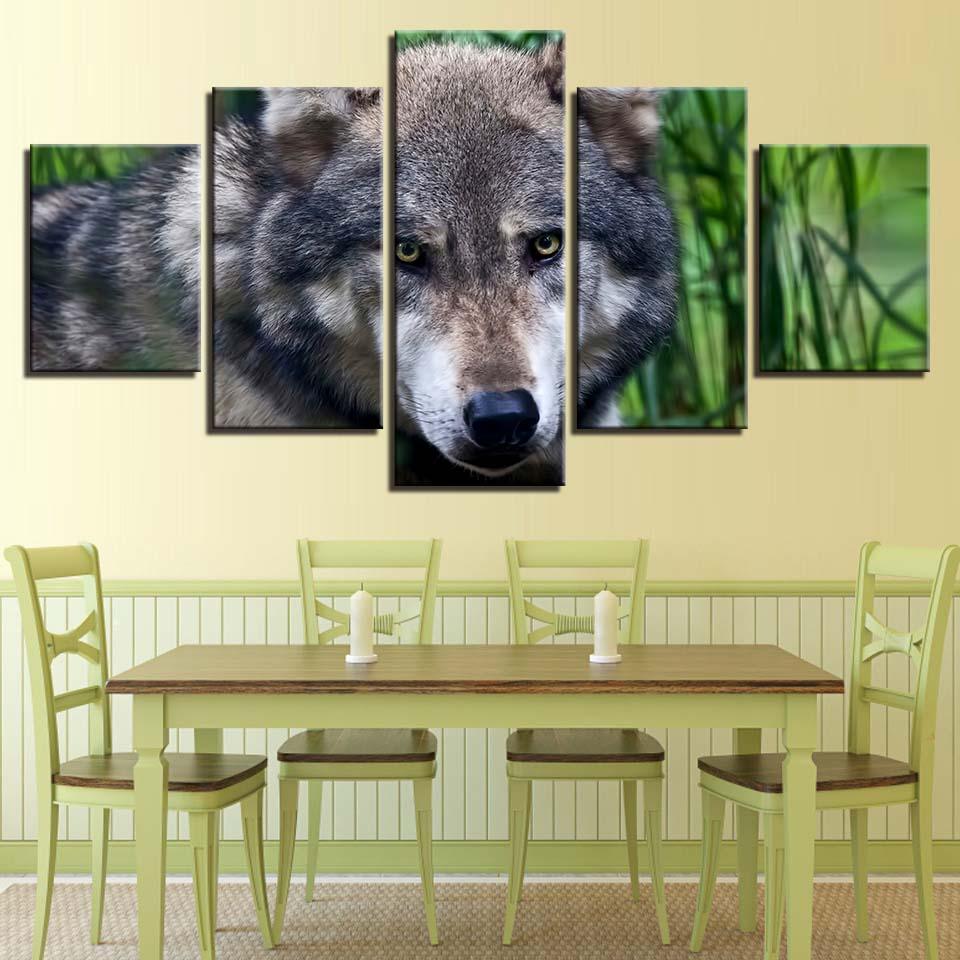 Wild Angry Wolf 5 Piece HD Multi Panel Canvas Wall Art Frame - Original Frame