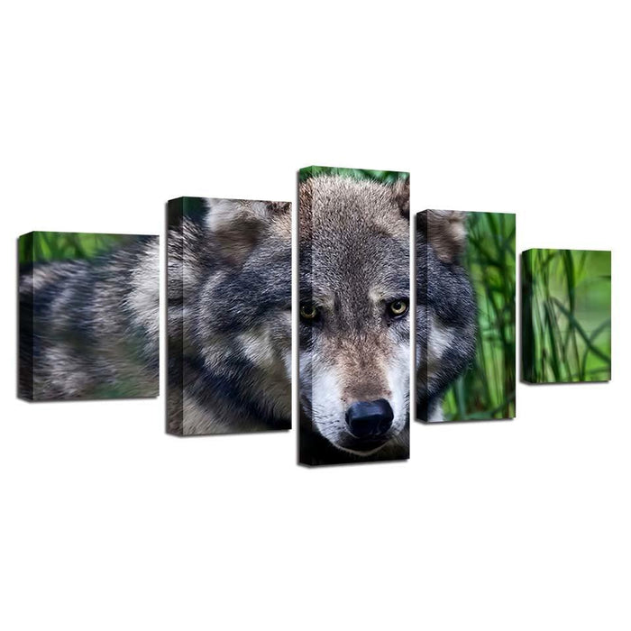 Wild Angry Wolf 5 Piece HD Multi Panel Canvas Wall Art Frame - Original Frame