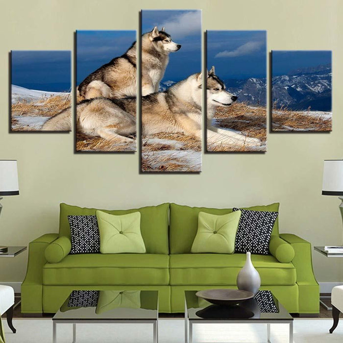 Wolf Couple 5 Piece HD Multi Panel Canvas Wall Art Frame - Original Frame