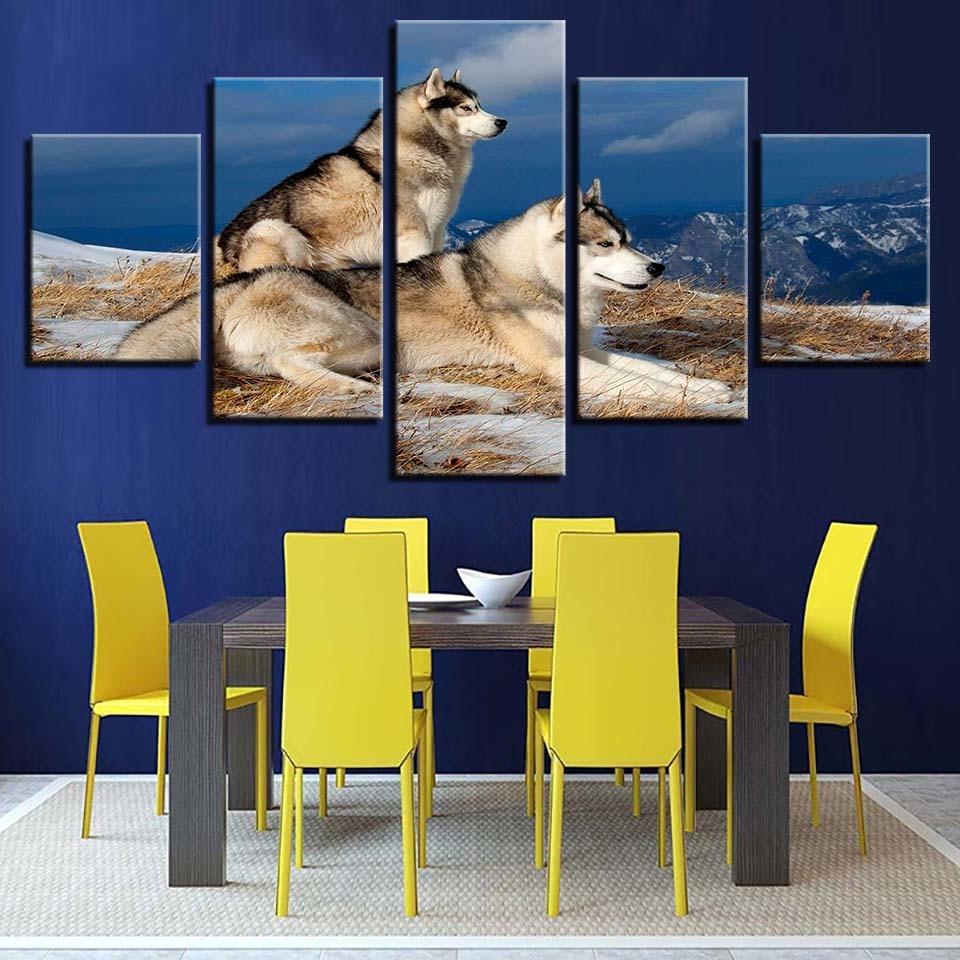 Wolf Couple 5 Piece HD Multi Panel Canvas Wall Art Frame - Original Frame