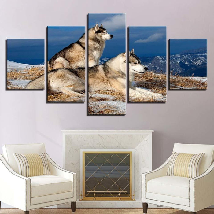 Wolf Couple 5 Piece HD Multi Panel Canvas Wall Art Frame - Original Frame