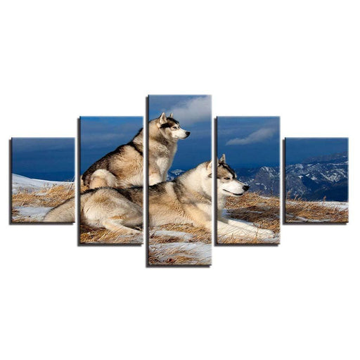 Wolf Couple 5 Piece HD Multi Panel Canvas Wall Art Frame - Original Frame