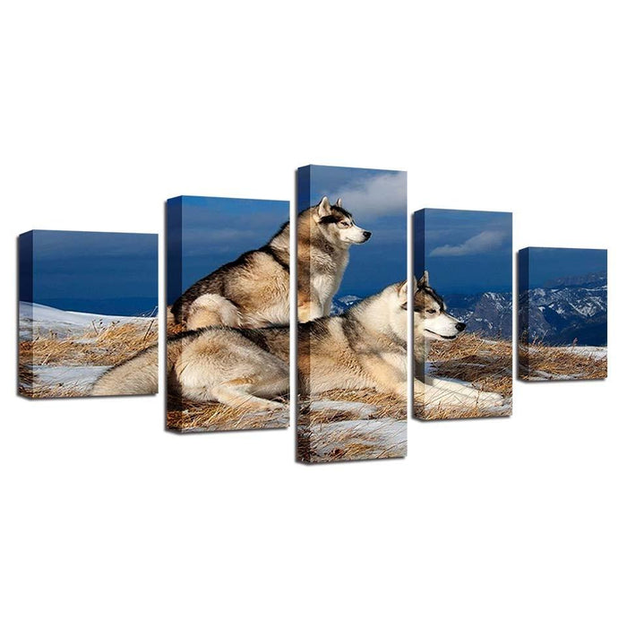 Wolf Couple 5 Piece HD Multi Panel Canvas Wall Art Frame - Original Frame