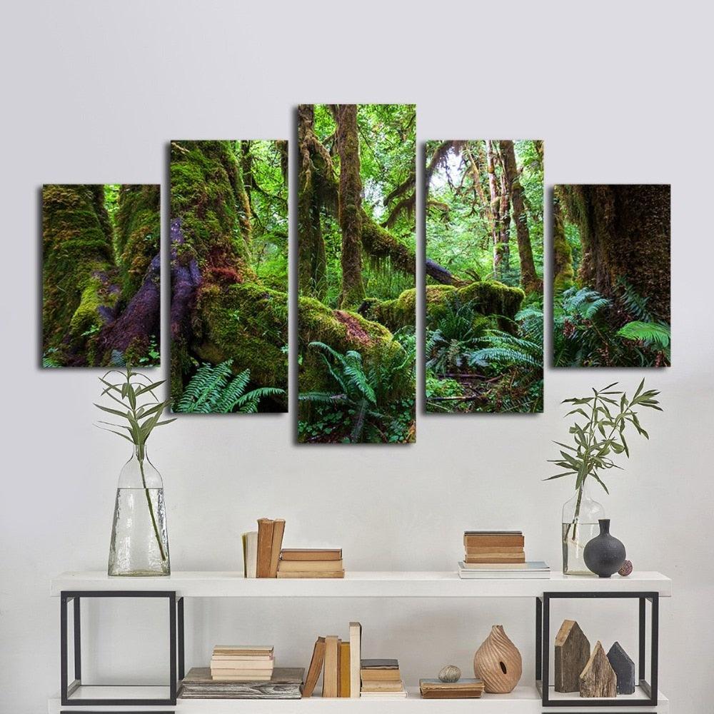 Green Forest 5 Piece HD Multi Panel Canvas Wall Art Frame - Original Frame