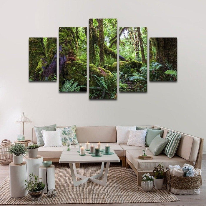 Green Forest 5 Piece HD Multi Panel Canvas Wall Art Frame - Original Frame