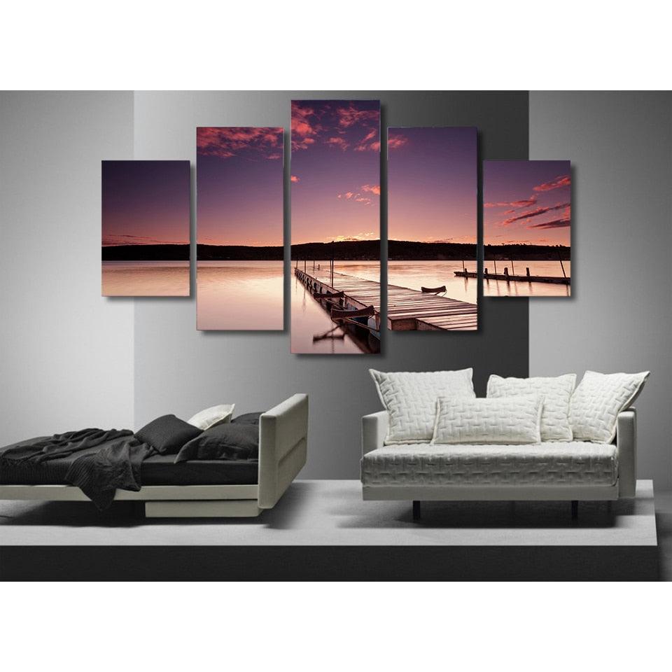 Bridge Sunrise 5 Piece HD Multi Panel Canvas Wall Art Frame - Original Frame