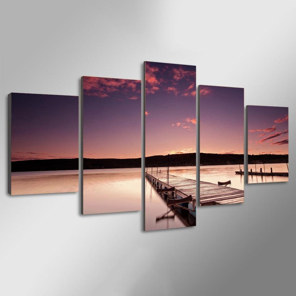 Bridge Sunrise 5 Piece HD Multi Panel Canvas Wall Art Frame - Original Frame