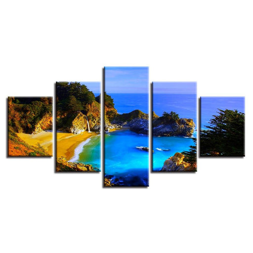 Blue Sea Scenery 5 Piece HD Multi Panel Canvas Wall Art Frame - Original Frame