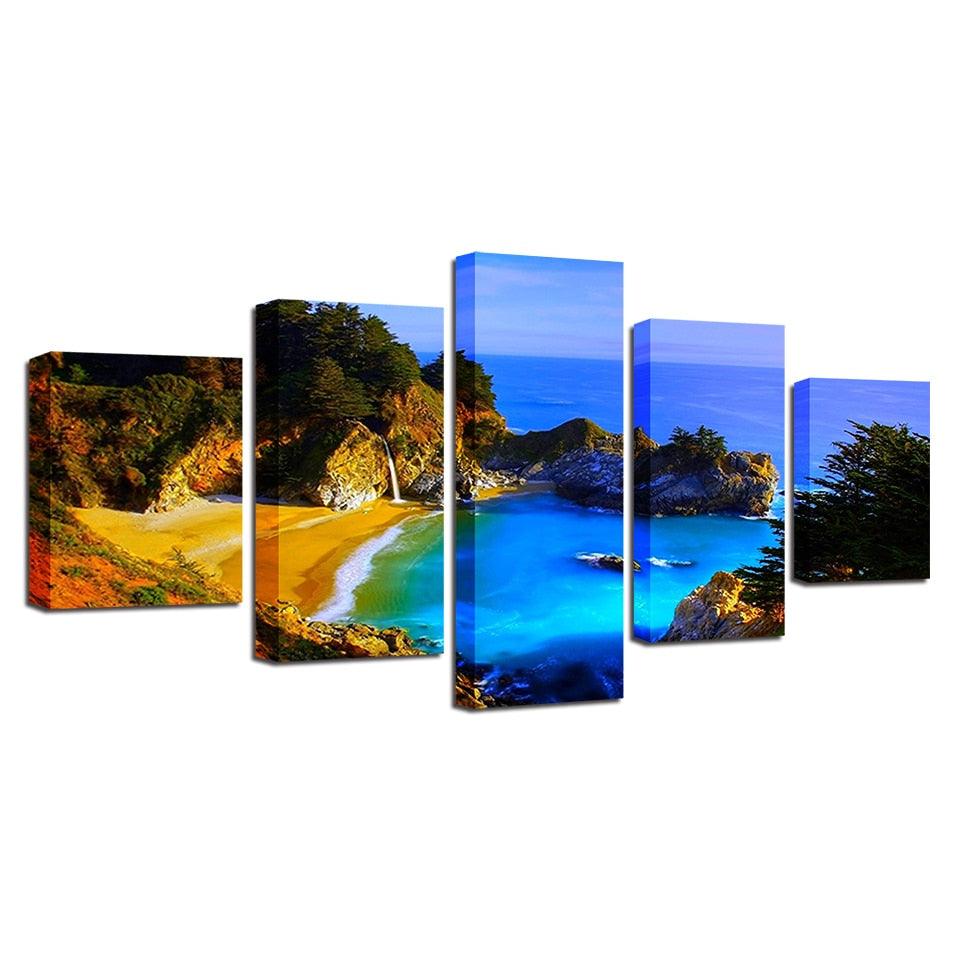 Blue Sea Scenery 5 Piece HD Multi Panel Canvas Wall Art Frame - Original Frame