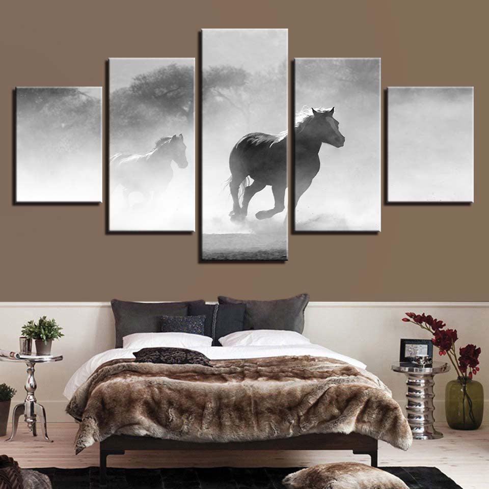 Horses Running 5 Piece HD Multi Panel Canvas Wall Art Frame - Original Frame