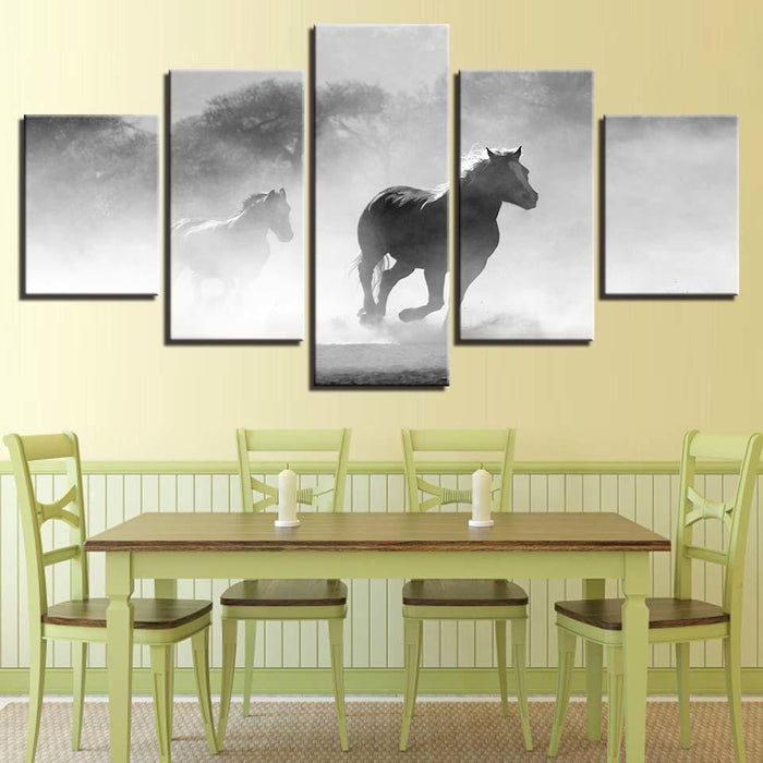 Horses Running 5 Piece HD Multi Panel Canvas Wall Art Frame - Original Frame