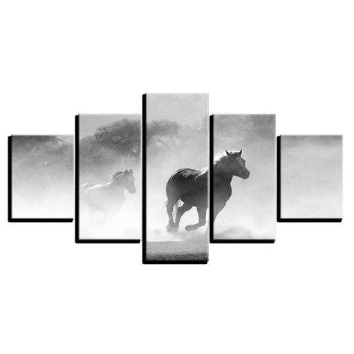 Horses Running 5 Piece HD Multi Panel Canvas Wall Art Frame - Original Frame