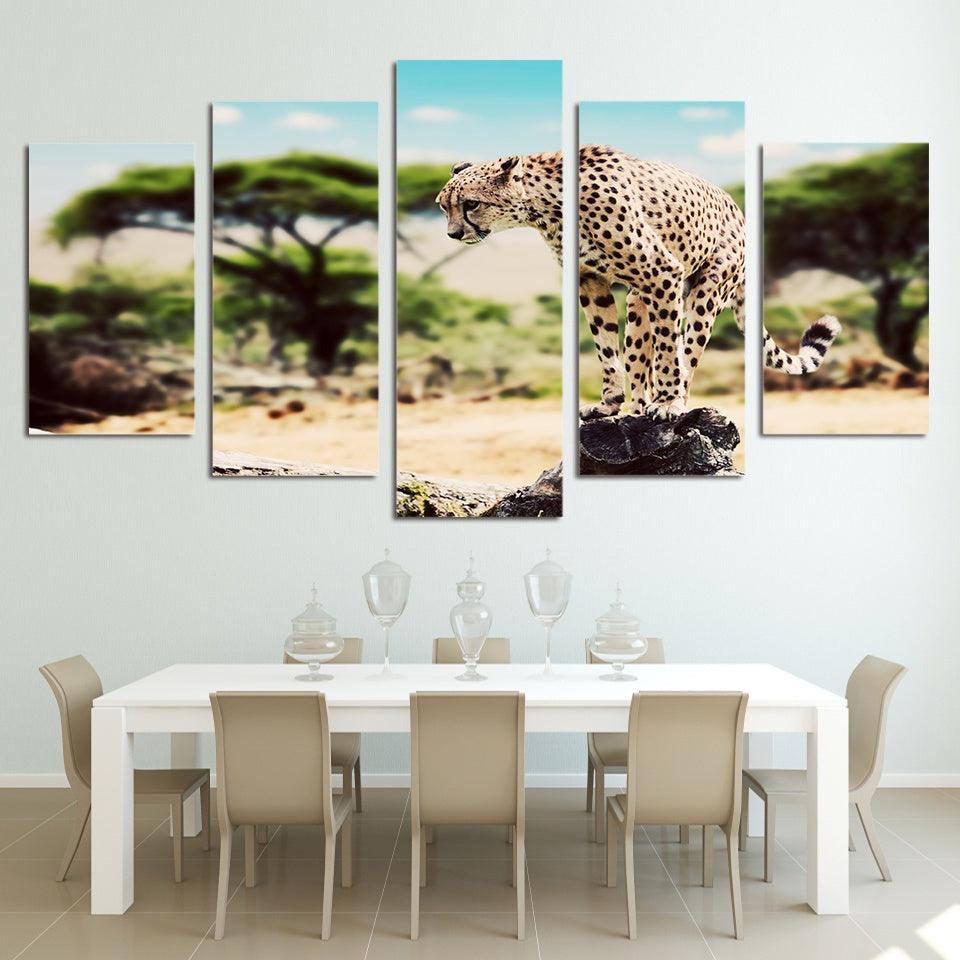 Leopard 5 Piece HD Multi Panel Canvas Wall Art Frame - Original Frame