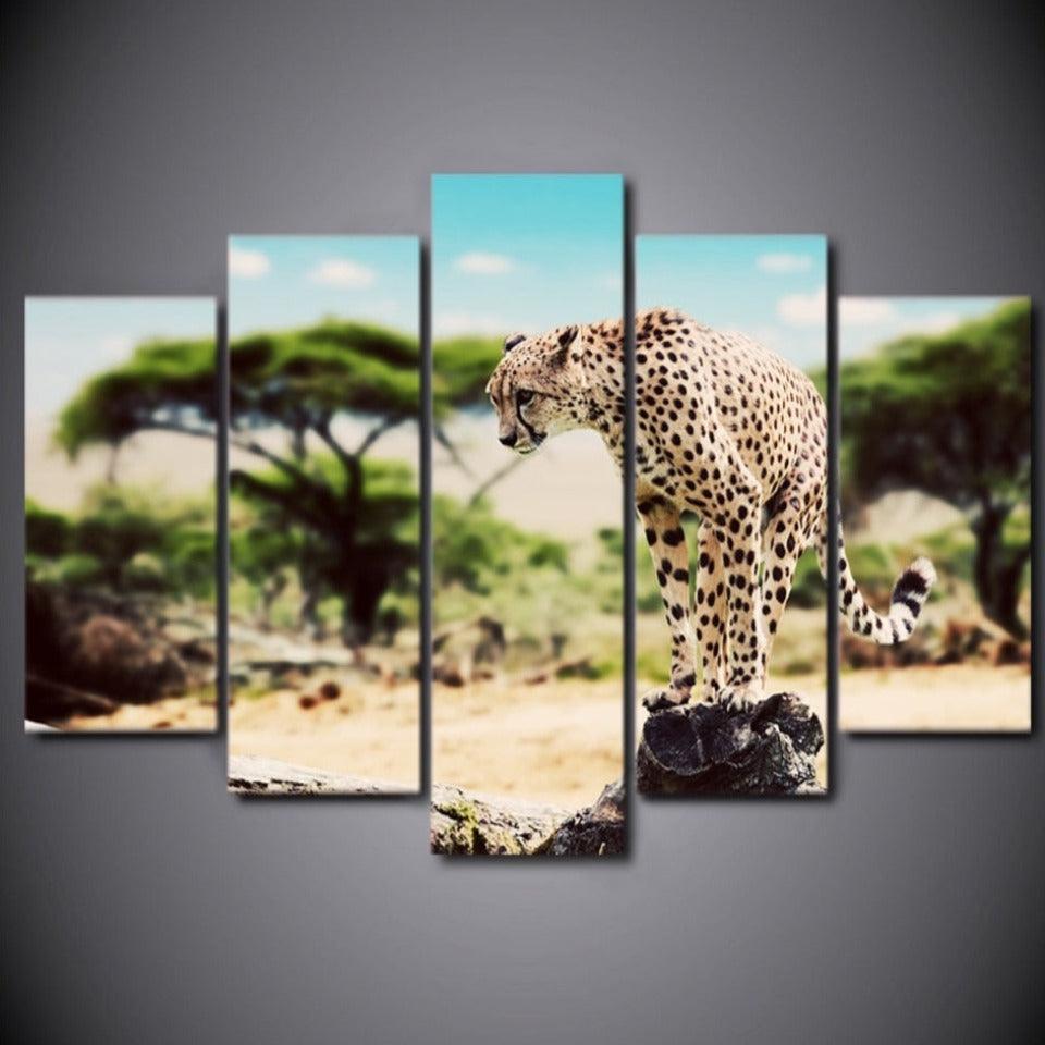 Leopard 5 Piece HD Multi Panel Canvas Wall Art Frame - Original Frame