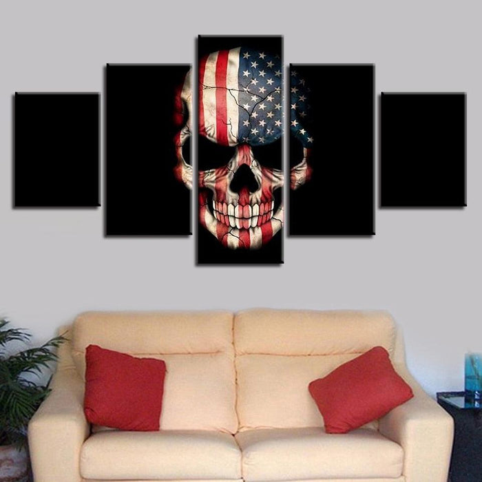 American Flag Skull 5 Piece HD Multi Panel Canvas Wall Art Frame - Original Frame