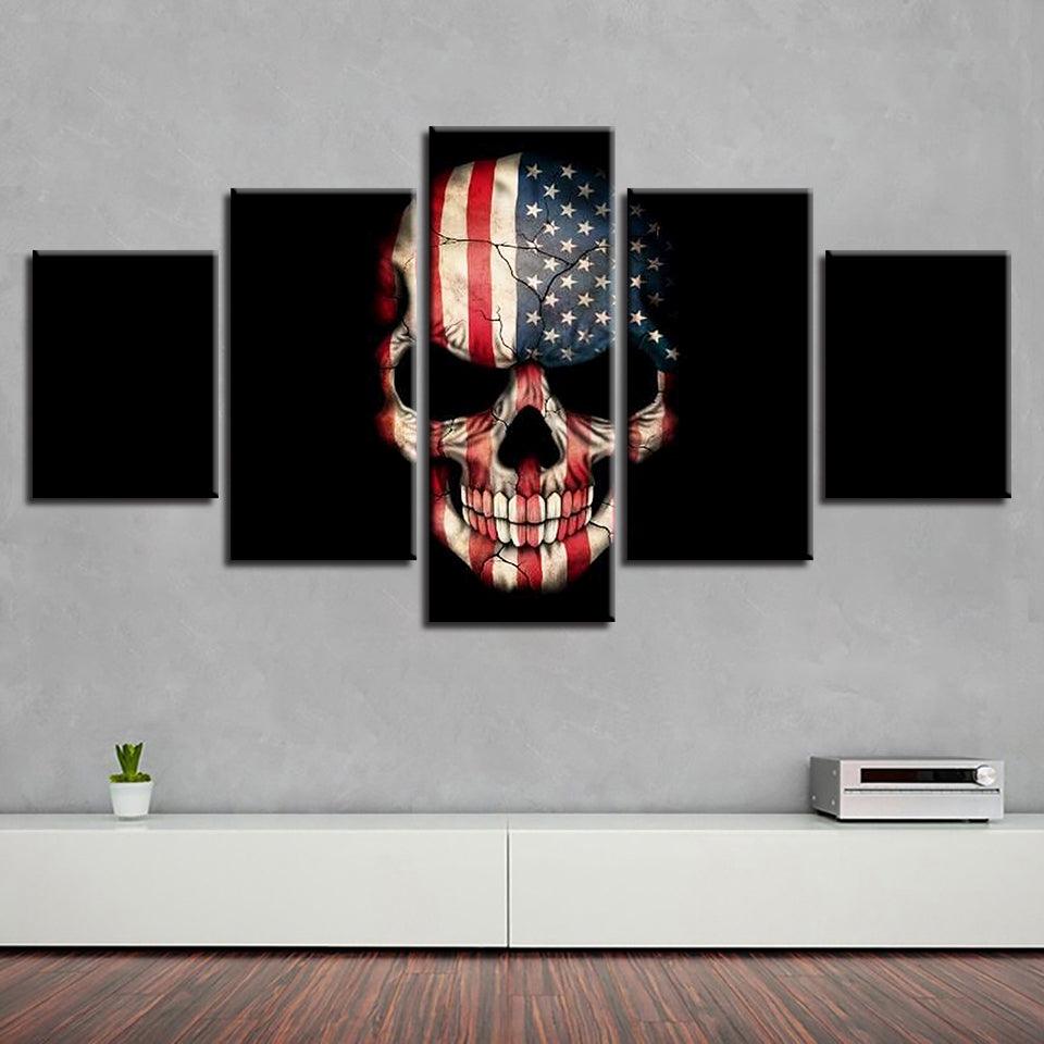 American Flag Skull 5 Piece HD Multi Panel Canvas Wall Art Frame - Original Frame